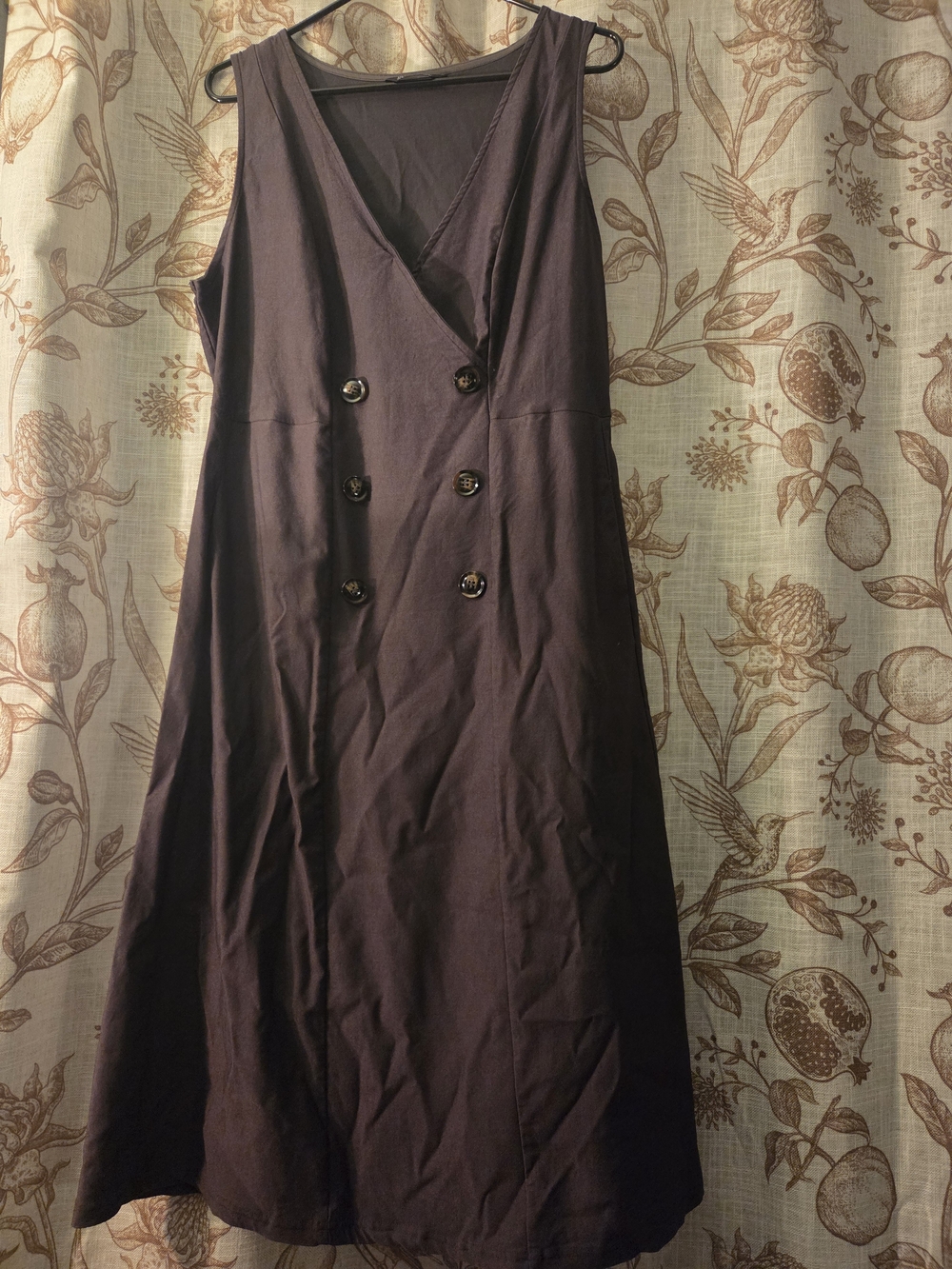 Sleeveless Double-Breasted A-Line Dress in Dark Brown